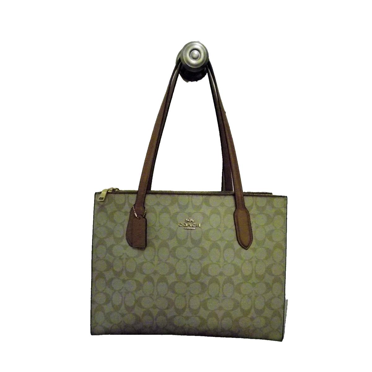 Coach Nina Tote Bag In Signature Canvas Large Double Handle Lt Khaki Saddle