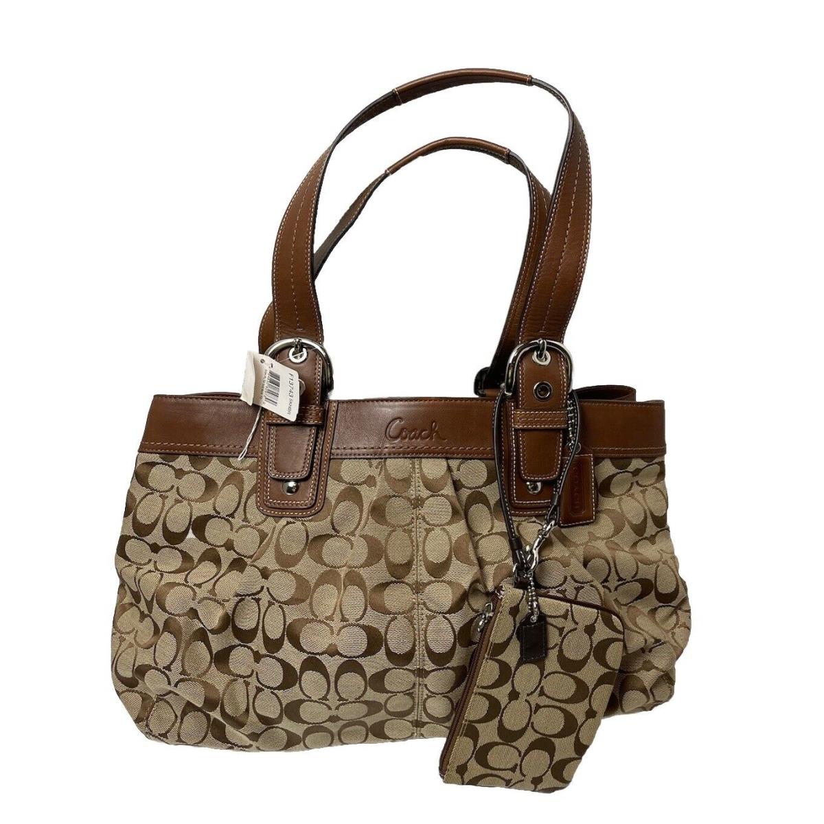 Coach Brown Tote Signature Monogram Canvas + Leather Soho Bag Purse