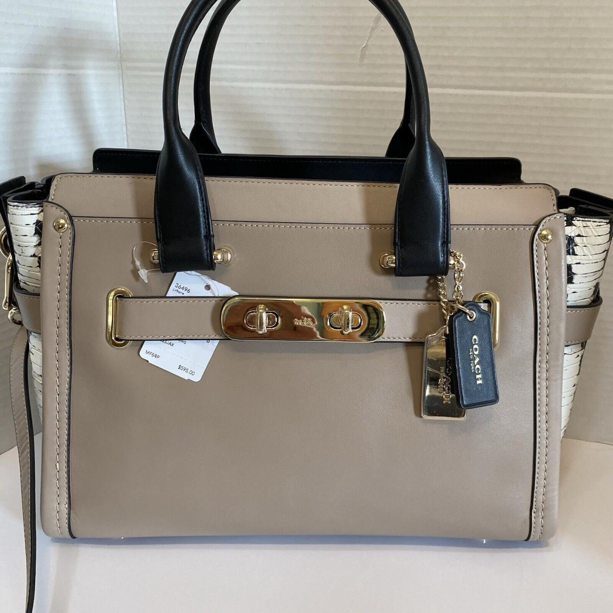 Coach Colorblock Exotic Swagger Satchel Python Stone Black White 36496