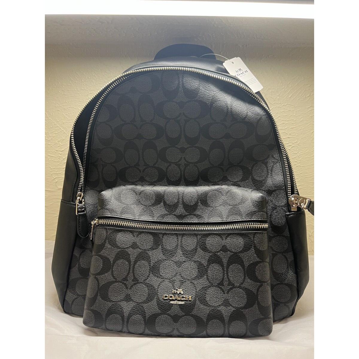 Coach F58314 Coated Canvas Black Signature Charlie Backpack Women Large