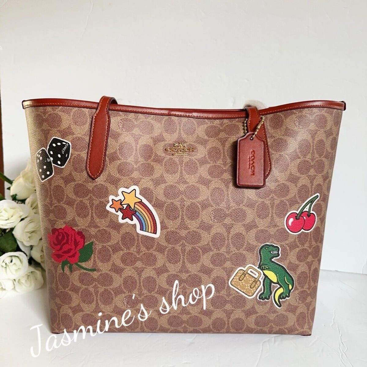 Coach City Tote Bag In Signature Canvas with Sticker Print CZ611