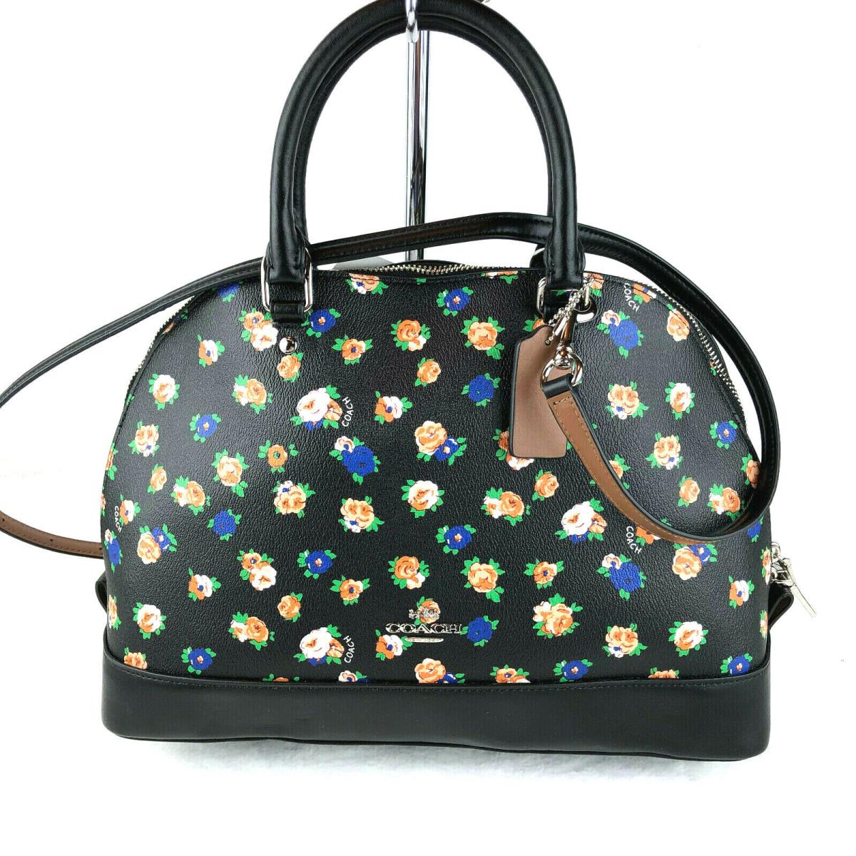 Coach Tea Rose Floral Sierra Satchel Black/blue/tan F57924 Retail