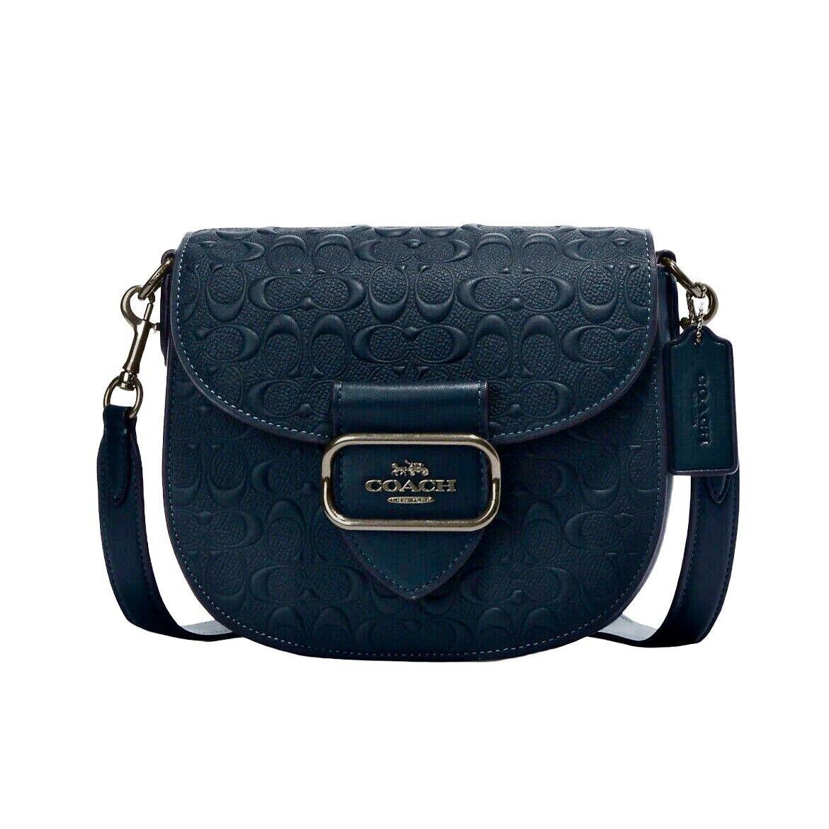 Coach Morgan Saddle Bag In Signature Leather Gunmetal/midnight Navy