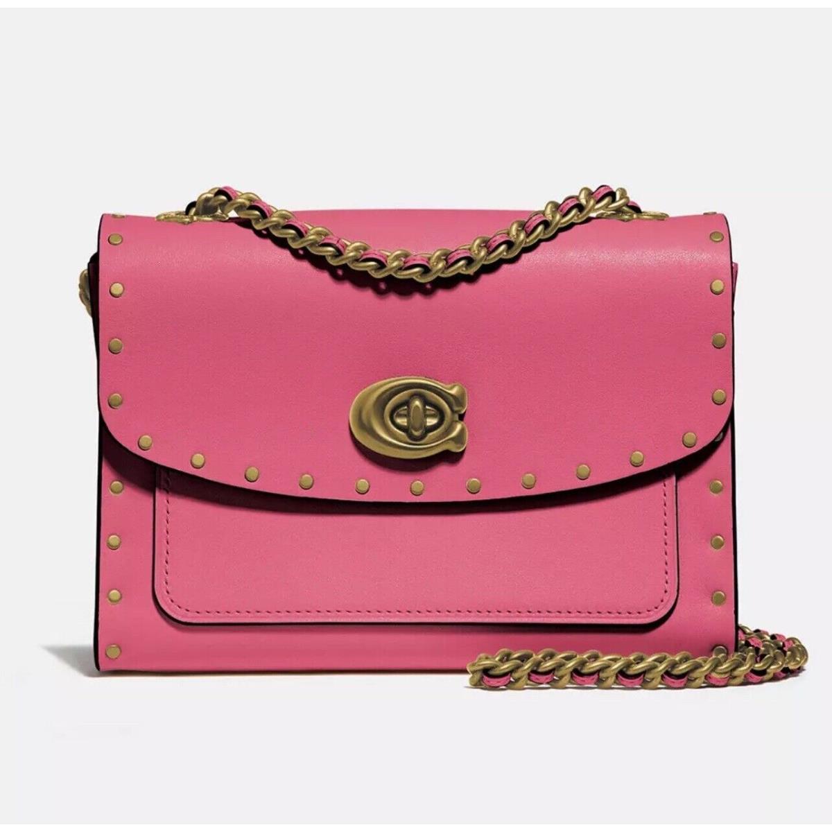 Coach Parker 18 in Brass/orchid Pink Leather Rivets Tea Rose - Style 29389