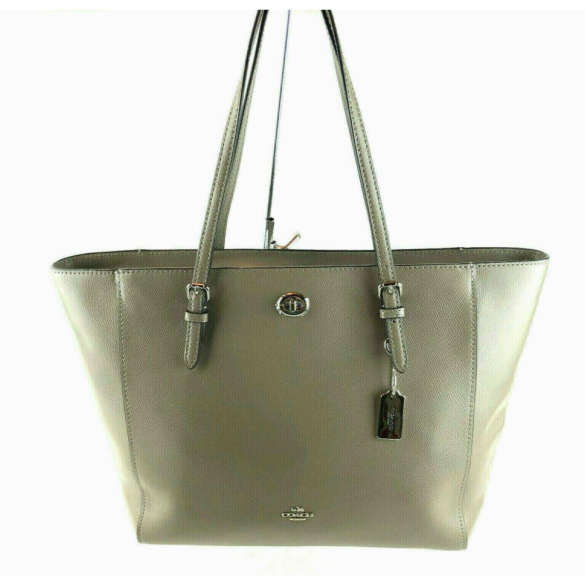 Coach Crossgrain Leather Large Turnlock Tote Gray Fog 36454 Retail