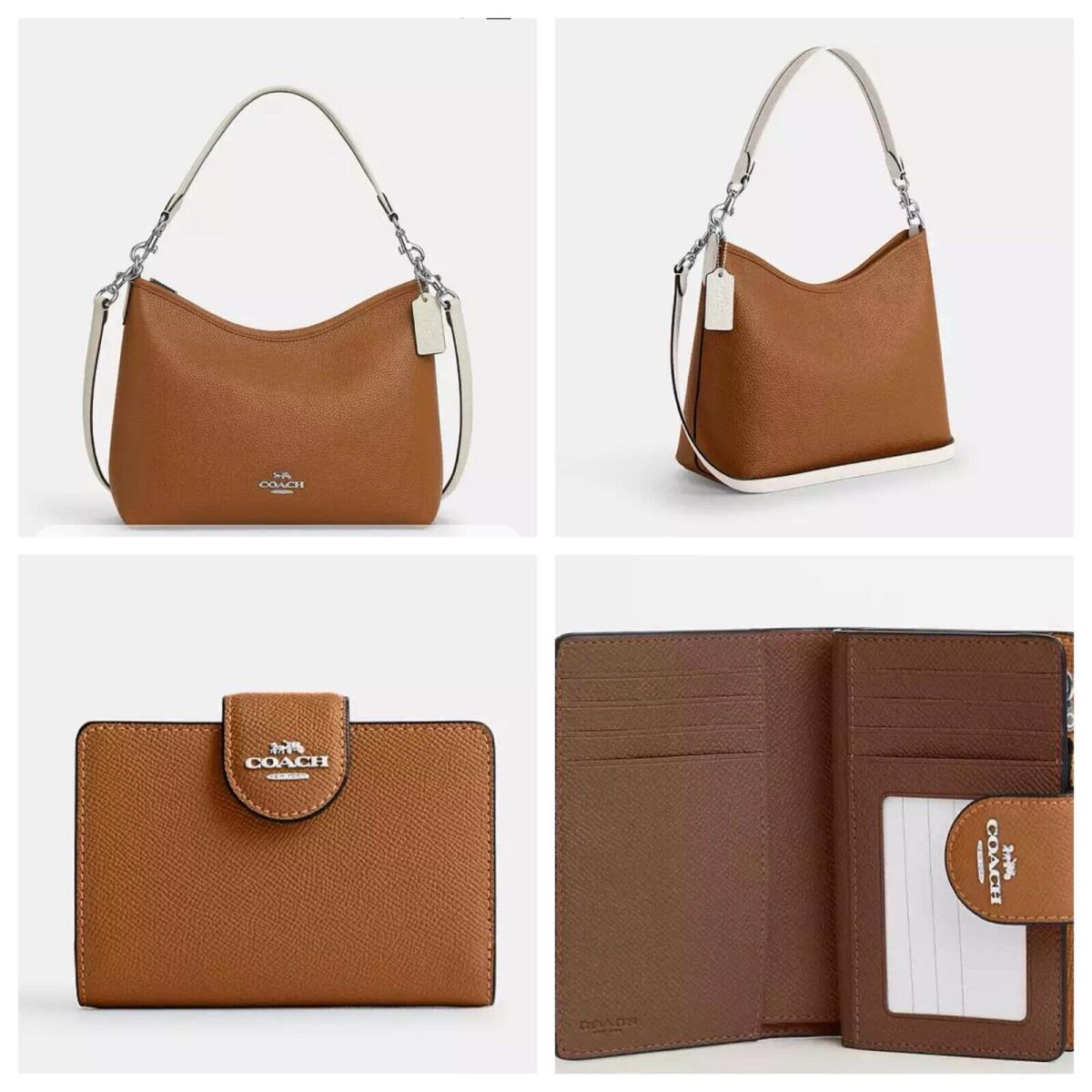 Coach Laurel Shoulder Bag In Colorblock Corner Zip Wallet Saddle