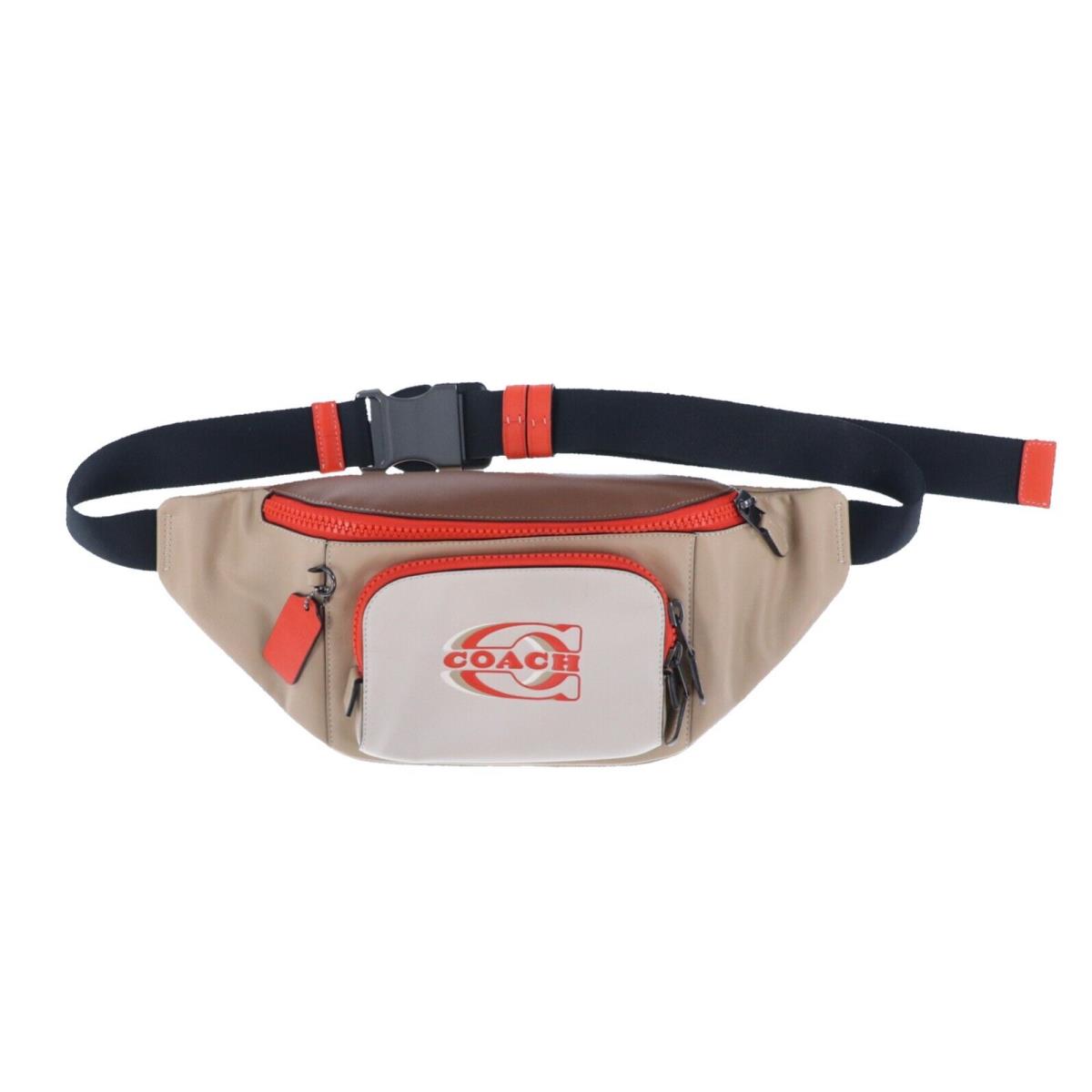 Coach Men`s Track Belt Bag In Signature Canvas Fanny Pack Waist Bag Zip Pockets