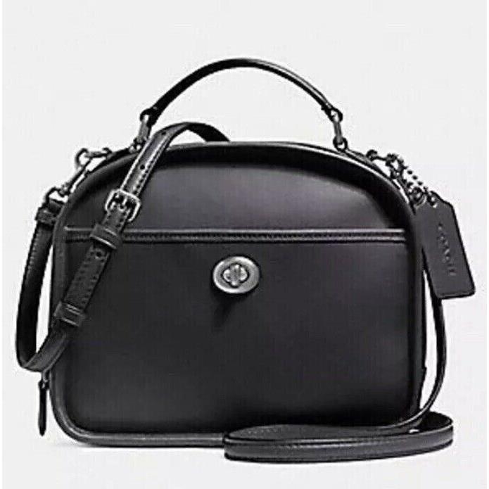 Coach F11785 Archive Lunch Pail Black Leather Satchel with Turnlock Closure