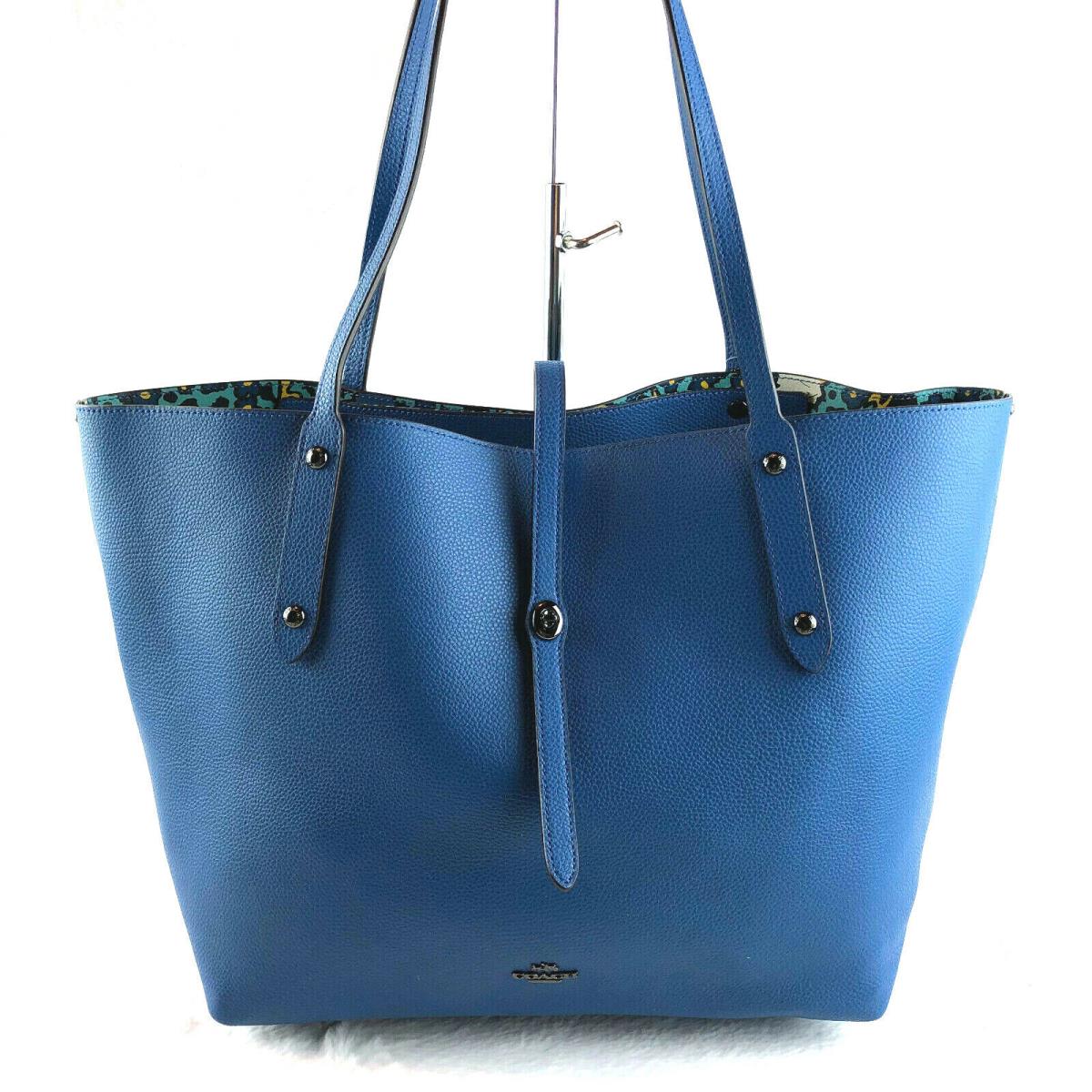 Coach Printed Leather Market Tote Large Blue 58850 Retail