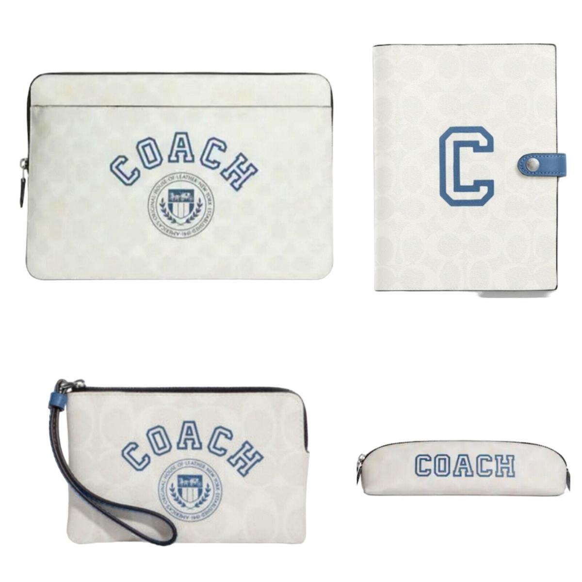 Coach Varsity Laptop Case Notebook Wristlet Pencil Case 4 PC Set Indigo Blue