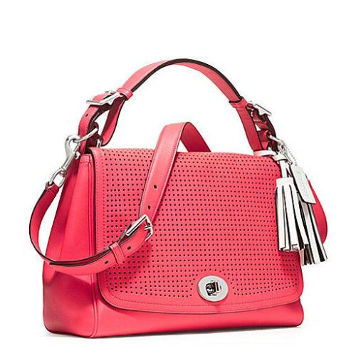 Coach Legacy Perforated Leather Romy Top Handle 22386 Sv/ Watermelon/ Snow