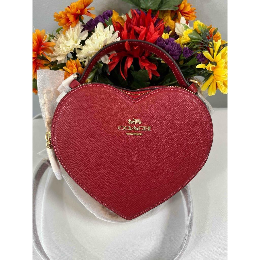 Coach Valentine`s Red Crossgrain Leather Heart Crossbody Bag CE652