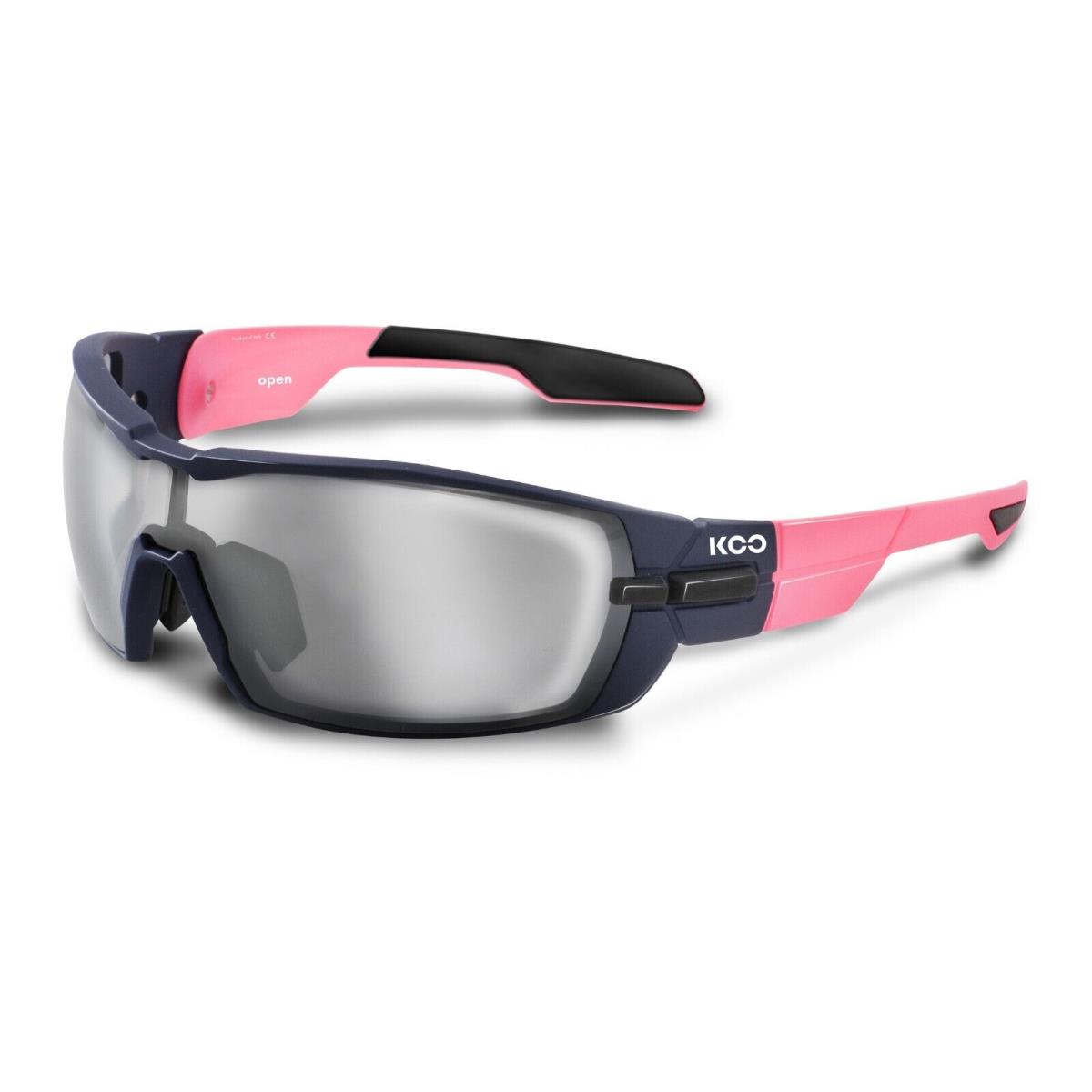 Koo Kask Open Sunglasses Navy Blue/pink Frame Silver Mirror Lenses Plus Spare