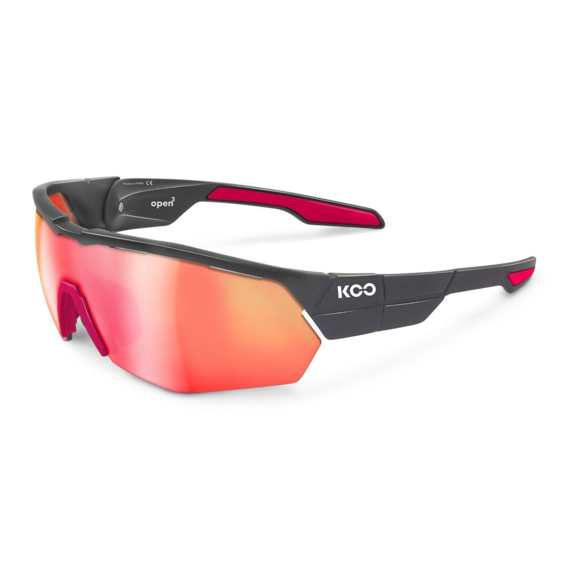 Koo Open Cube Sunglasses Black Red Frame Smoke Mirror Clear Lenses - Frame: Black, Lens: Smoke Mirror