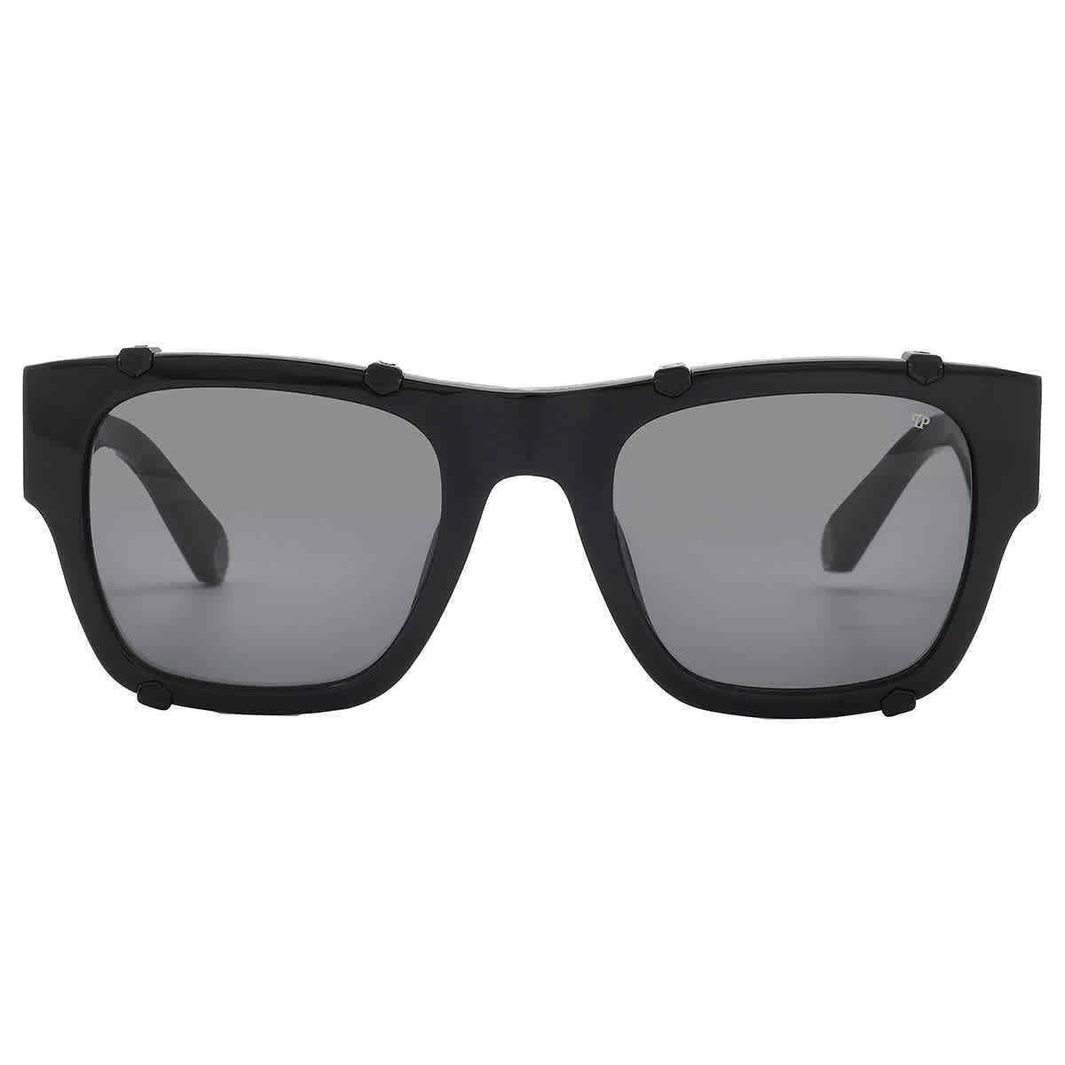 Philipp Plein Grey Square Men`s Sunglasses SPP042V 700V 54 SPP042V 700V 54 - Frame: Black, Lens: Grey