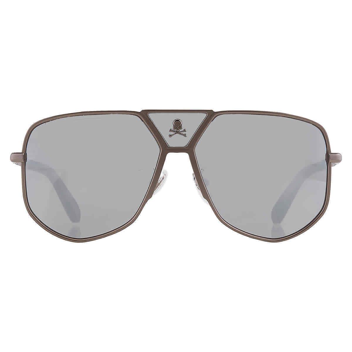 Philipp Plein Silver Navigator Men`s Sunglasses SPP009V 584X SPP009V 584X - Frame: Grey, Lens: Silver