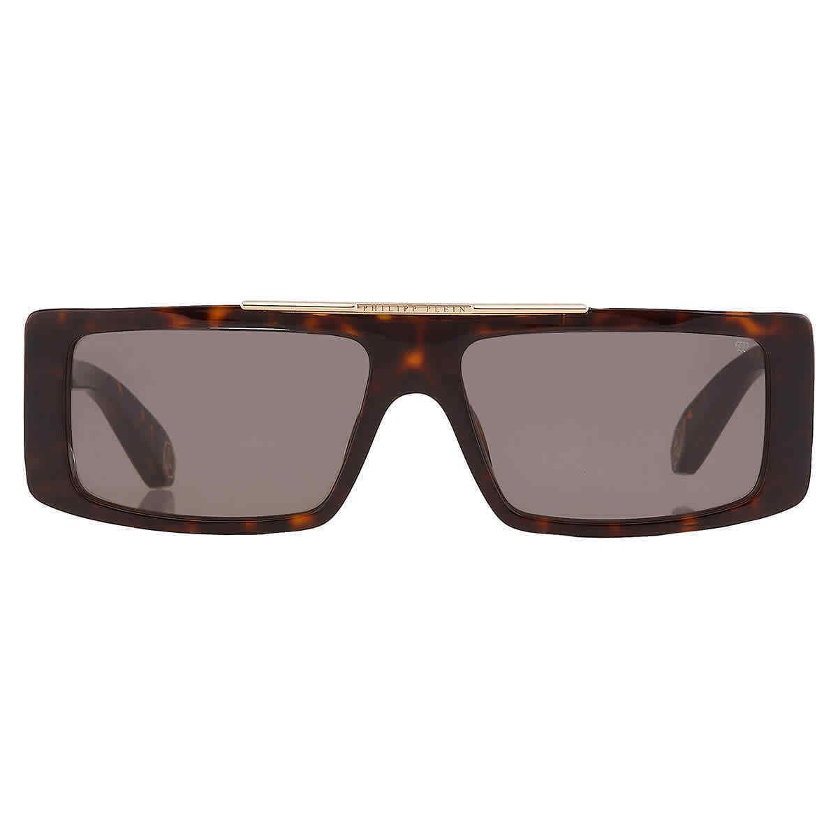 Philipp Plein Brown Rectangular Men`s Sunglasses SPP003V 0722 58 SPP003V 0722 58