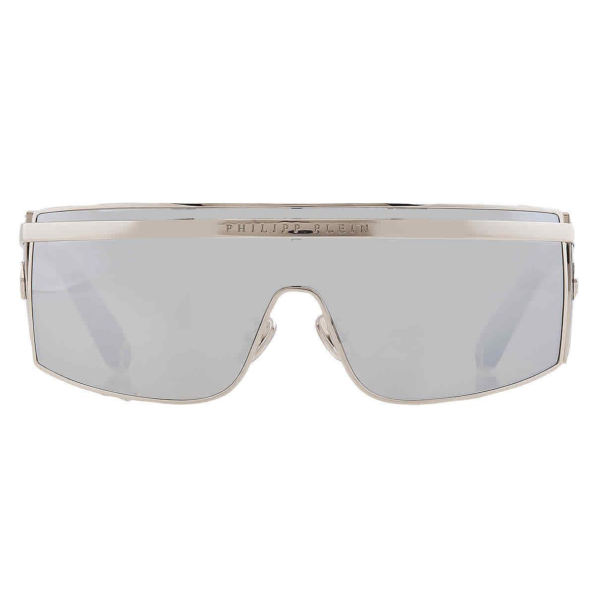 Philipp Plein Grey Silver Shield Men`s Sunglasses SPP013M 579X 99 SPP013M 579X