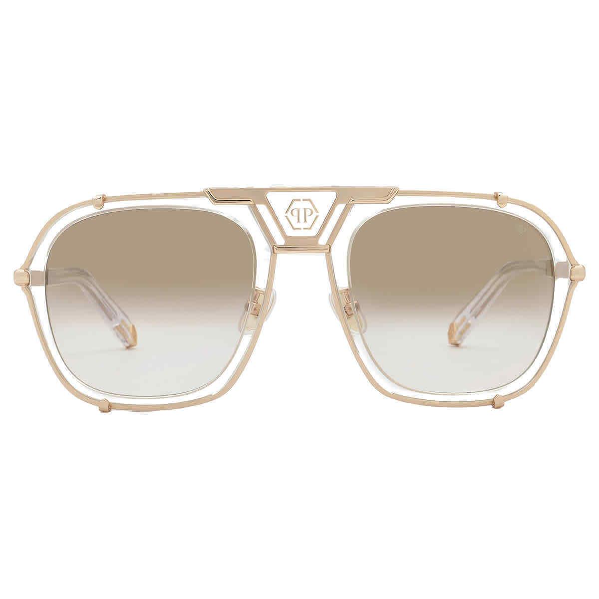 Philipp Plein Brown Gradient Mirror Gold Navigator Men`s Sunglasses SPP010M 349G