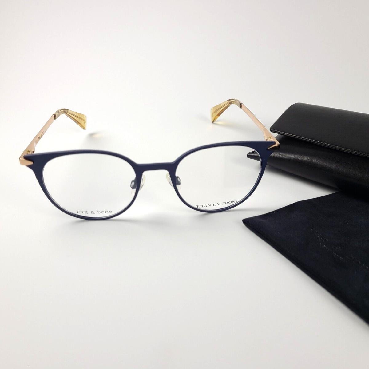 Rag Bone RNB3011 Nuc Navy Blue Gold Titanium Front Eyeglasses 48-19-140