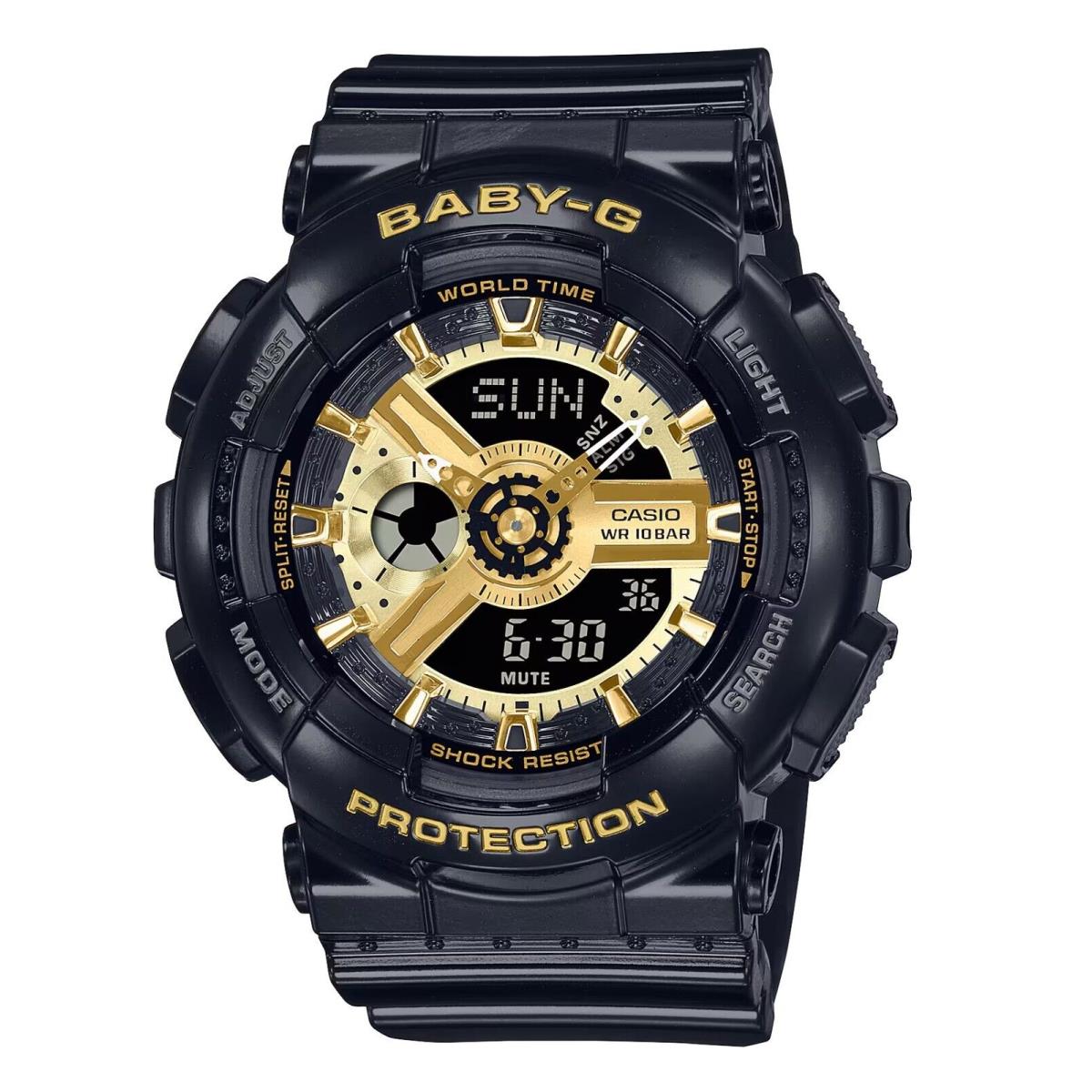 Casio Baby-g BA110X-1A Women`s Tandem XL 3D Glossy Black Gold Ana-digi Watch