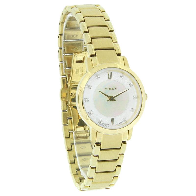 Timex T2P421 Women`s Classic Dress Diamond Mop Gold-tone Bracelet Quartz Watch