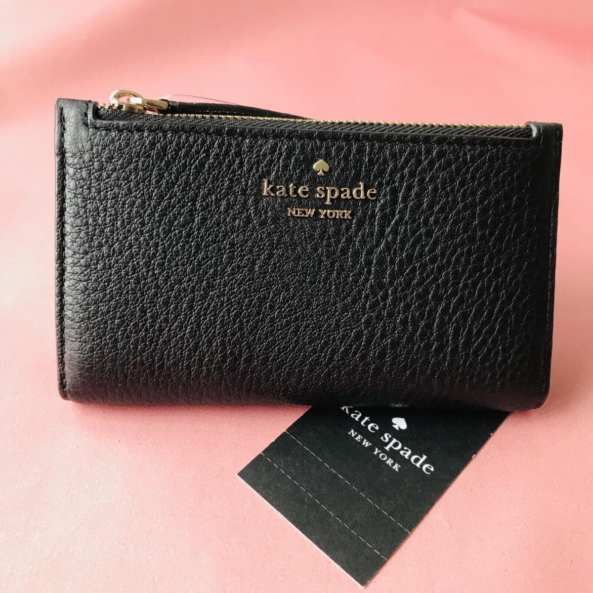 Kate Spade New York Jackson Small Slim Bifold Wallet Pabbled Leather Black