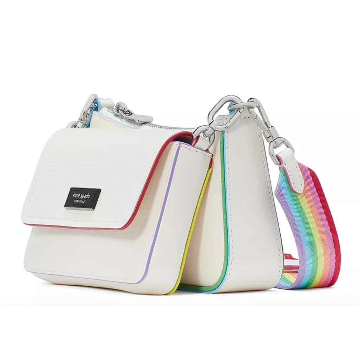 Kate Spade Double Up Rainbow Saffiano Leather Crossbody In Cream Mult