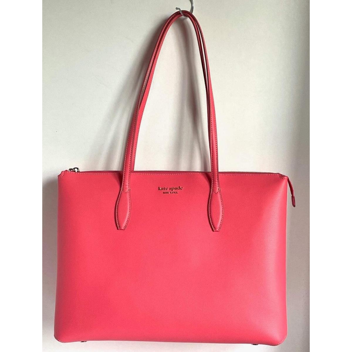 Kate Spade All Day Zip Work Tote Large Pink Leather Laptop Bag Peach Melba