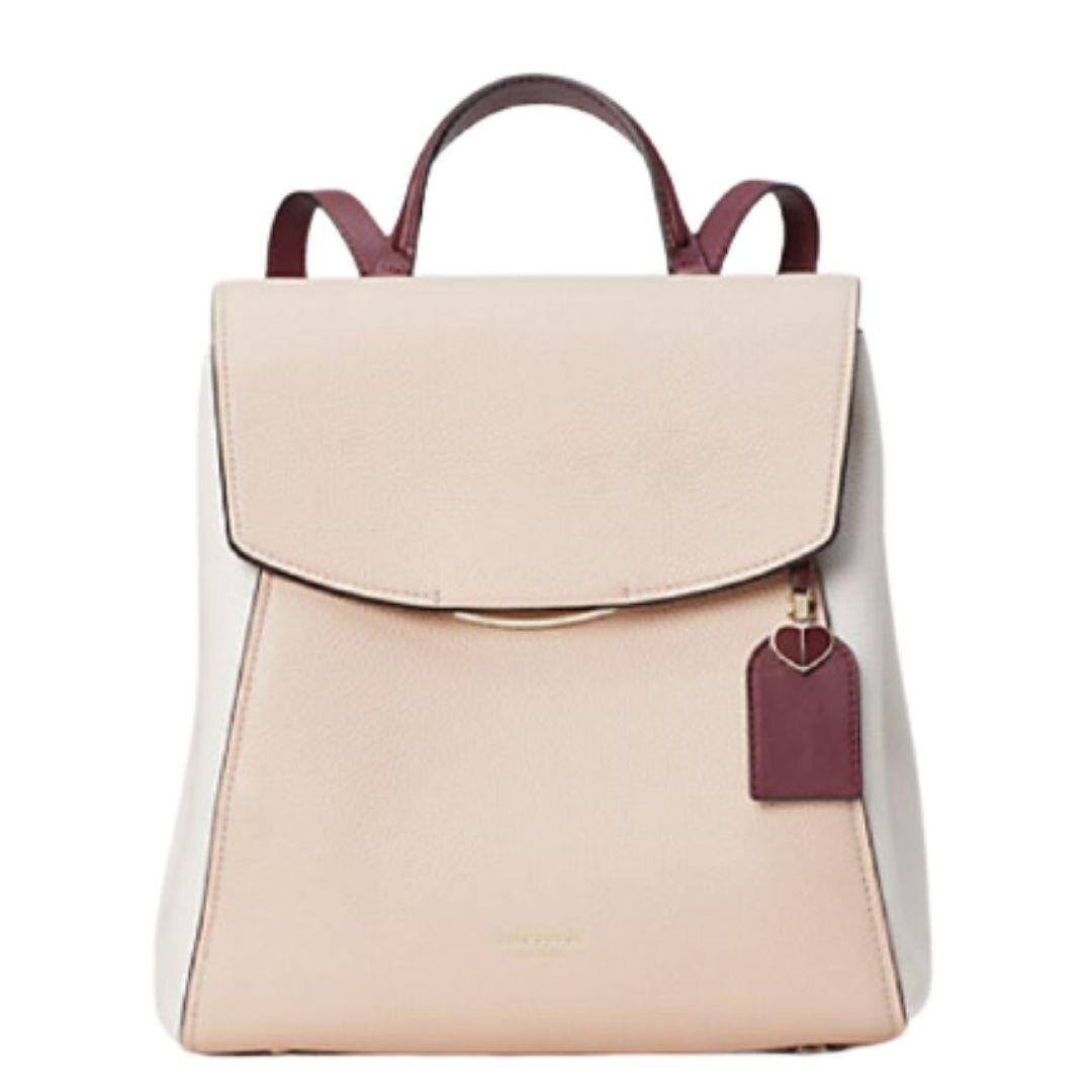 Kate Spade Grace Backpack Medium Beige Leather Pushlock Adjustable Colorblock