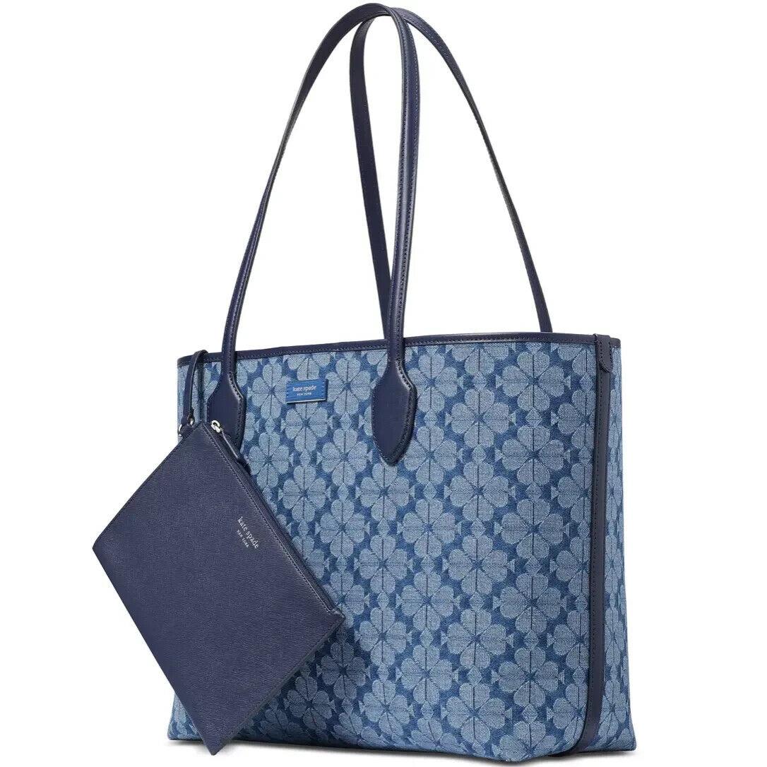 Kate Spade Spade Flower Jacquard Denim Bleecker Large Tote Parisian Navy