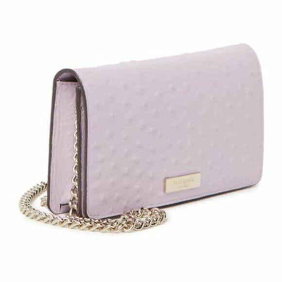 Kate Spade Womens Purple Ostrich Leather Embossed Wallet Crossbody Handbag