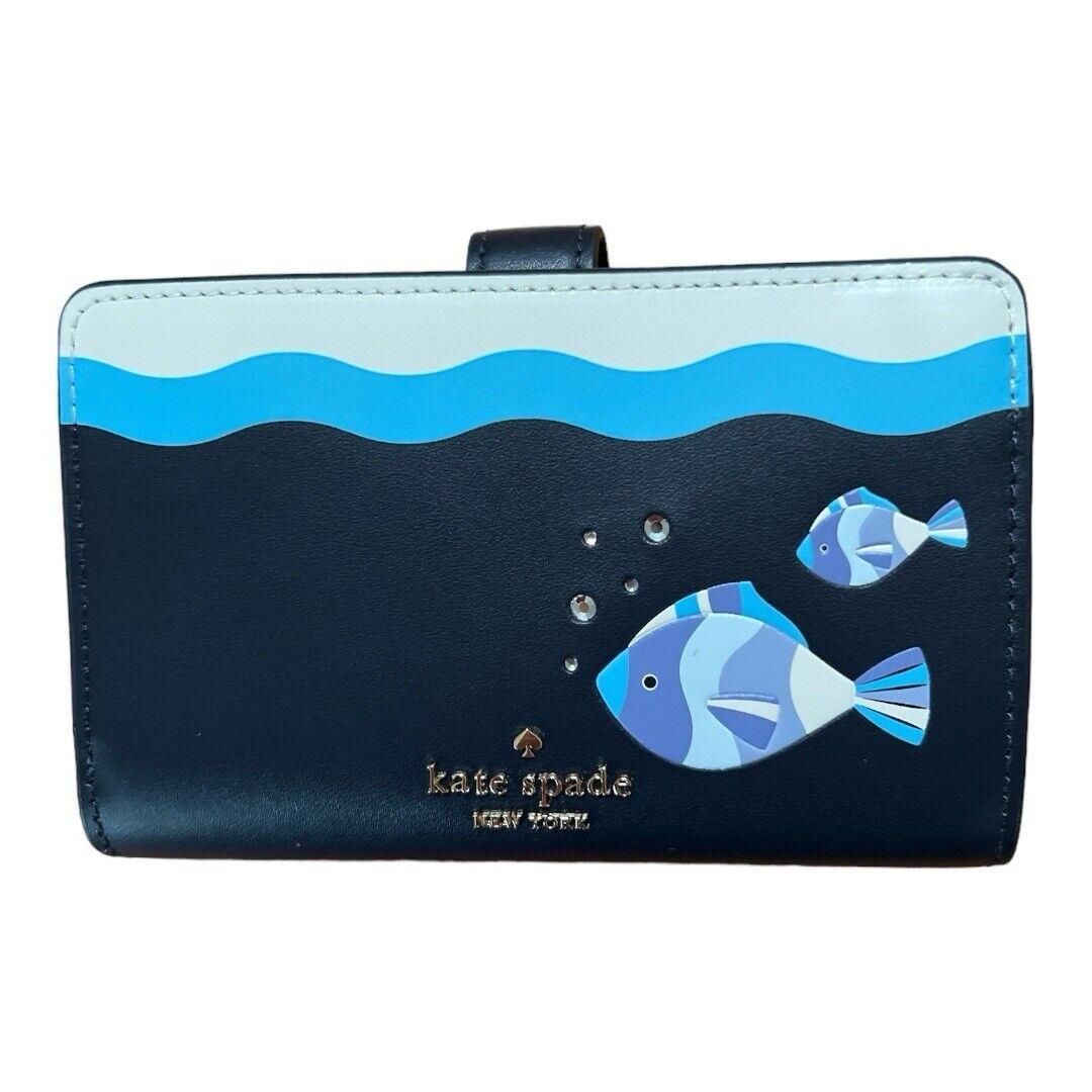 Kate Spade What A Catch Medium Compact Bifold Leather Wallet Sea Fish KG670