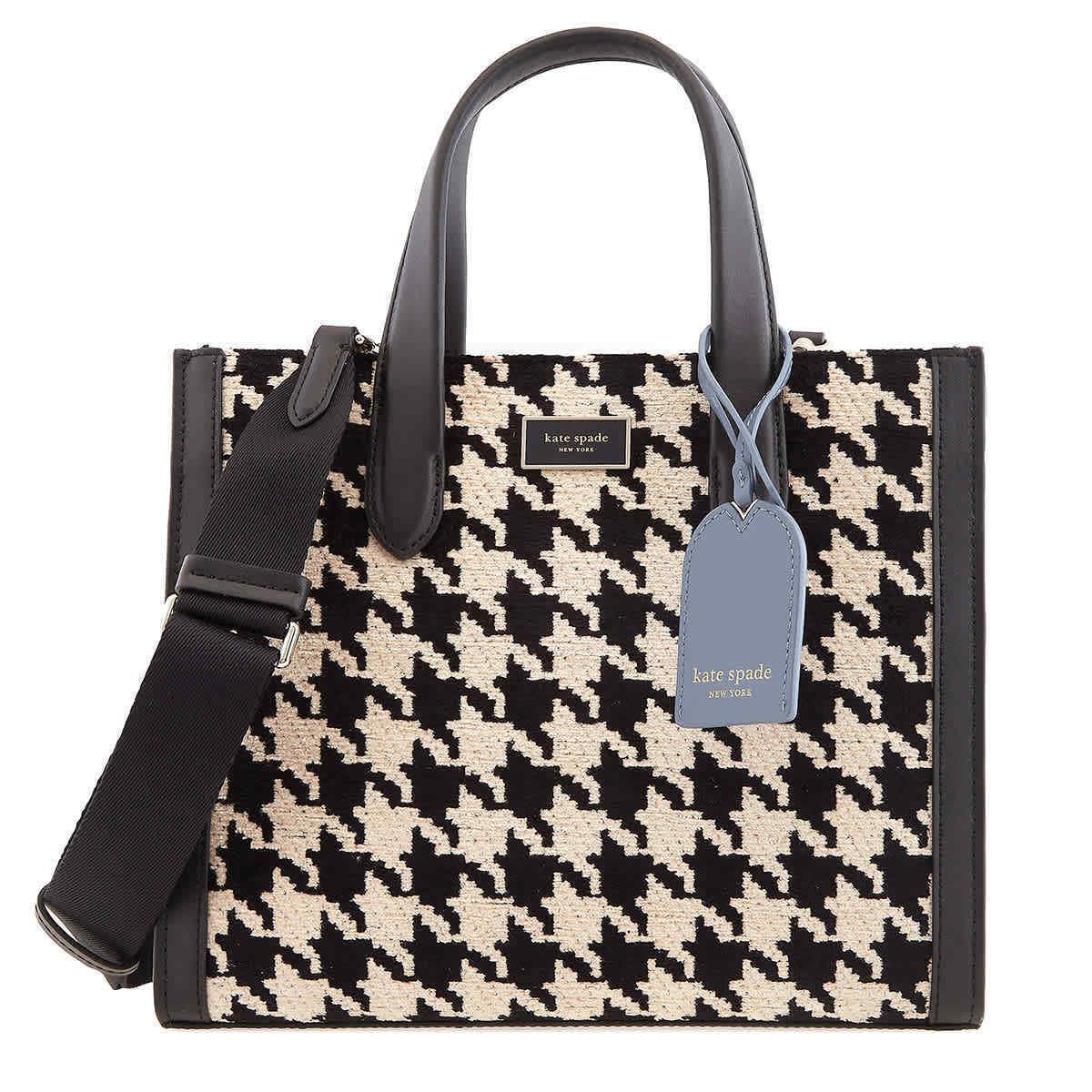 Kate Spade Black Multi Manhattan Houndstooth Chenille Small Tote K5500 Blc