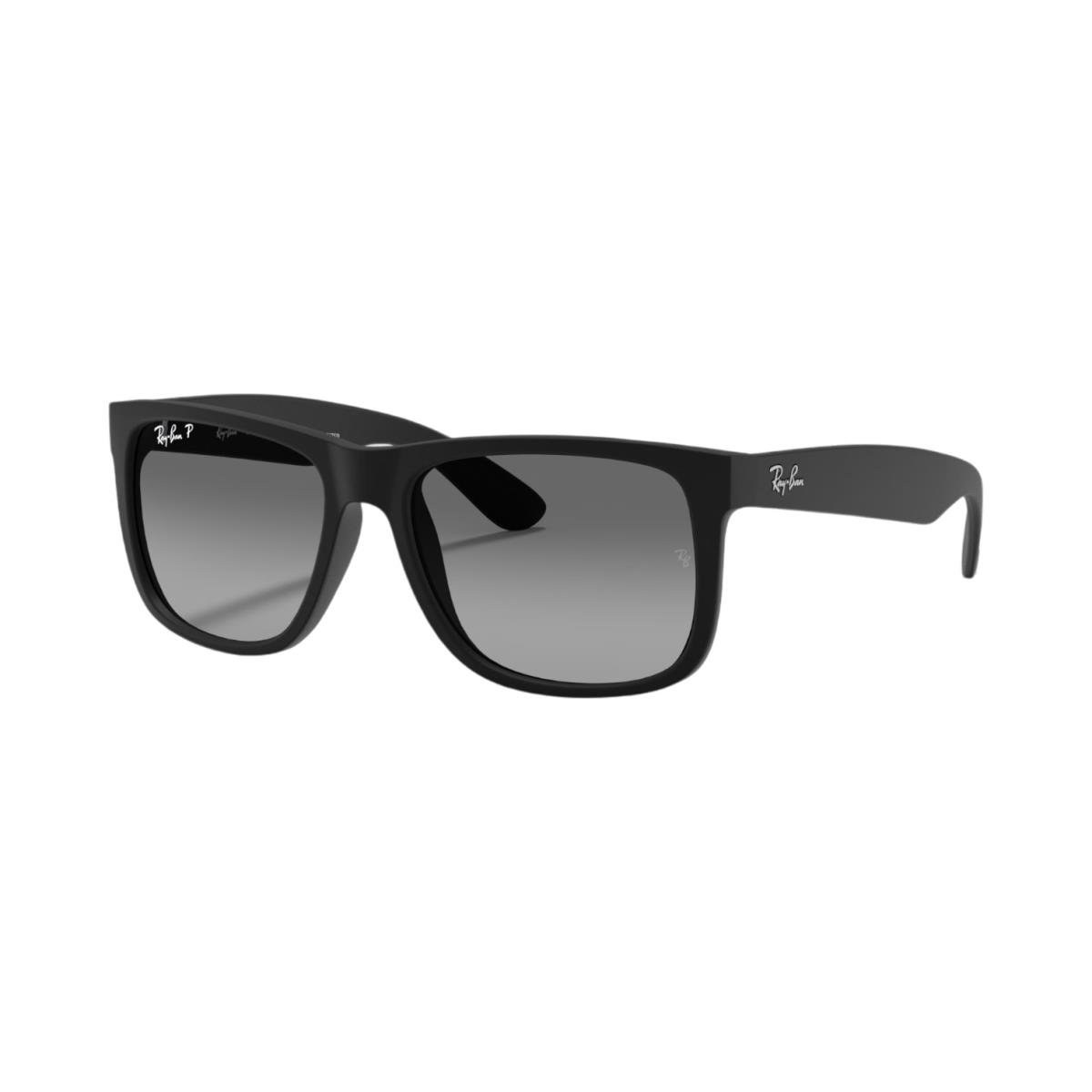 Rayban RB4165 Justin Square Sunglasses - Rubber Black Frame Light Grey Polar - Frame: Rubber Black, Lens: Light Grey Gradient