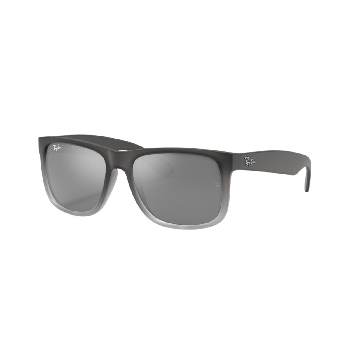 Rayban RB4165 Justin Square Sunglasses - Transparent Light Brown Gradient Brown - Frame: Rubber Grey on Clear Grey, Lens: Grey Mirror Silver Gradient