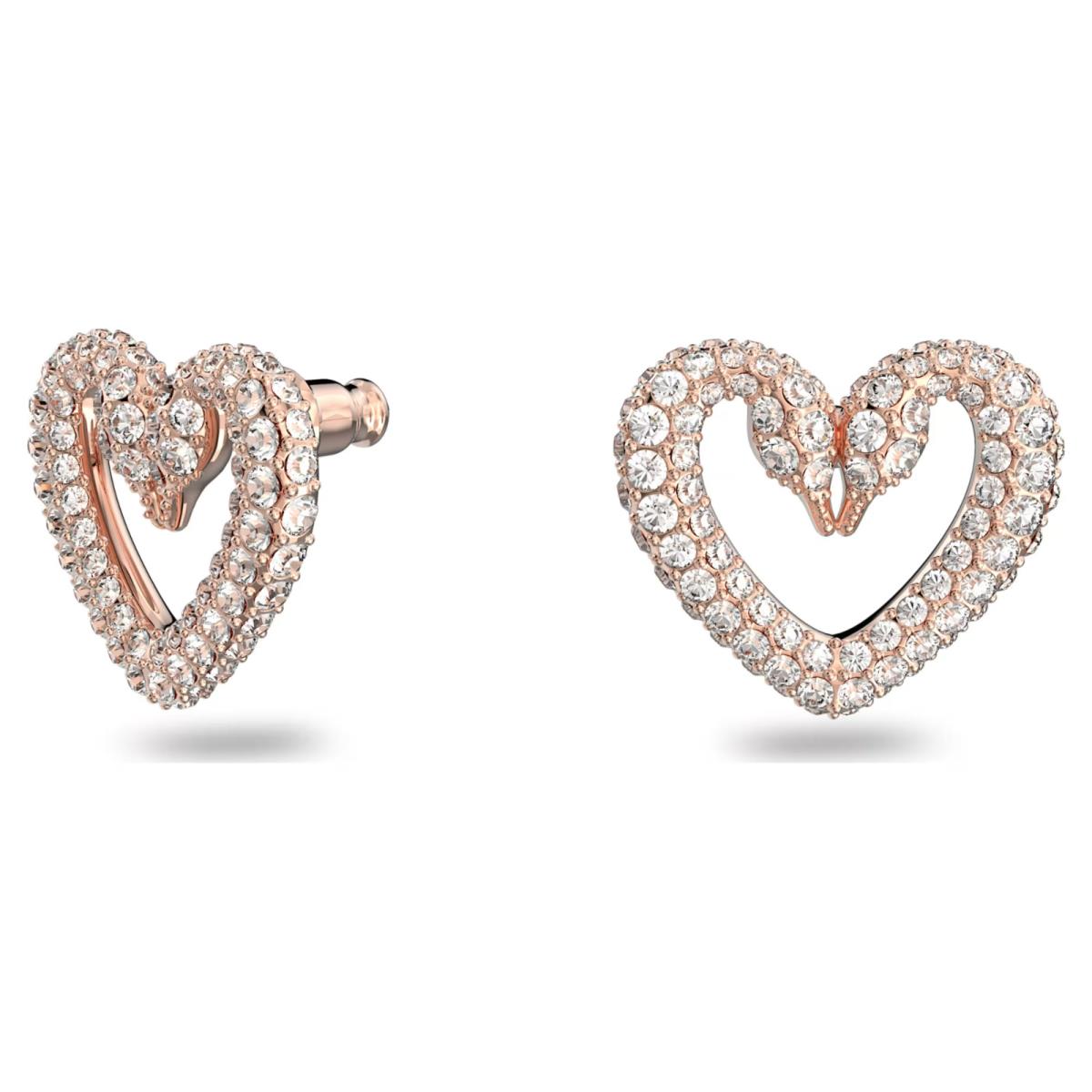 Swarovski Authen Sublima Stud Pave Heart Medium White Rose Gold-tone Plated Earrings