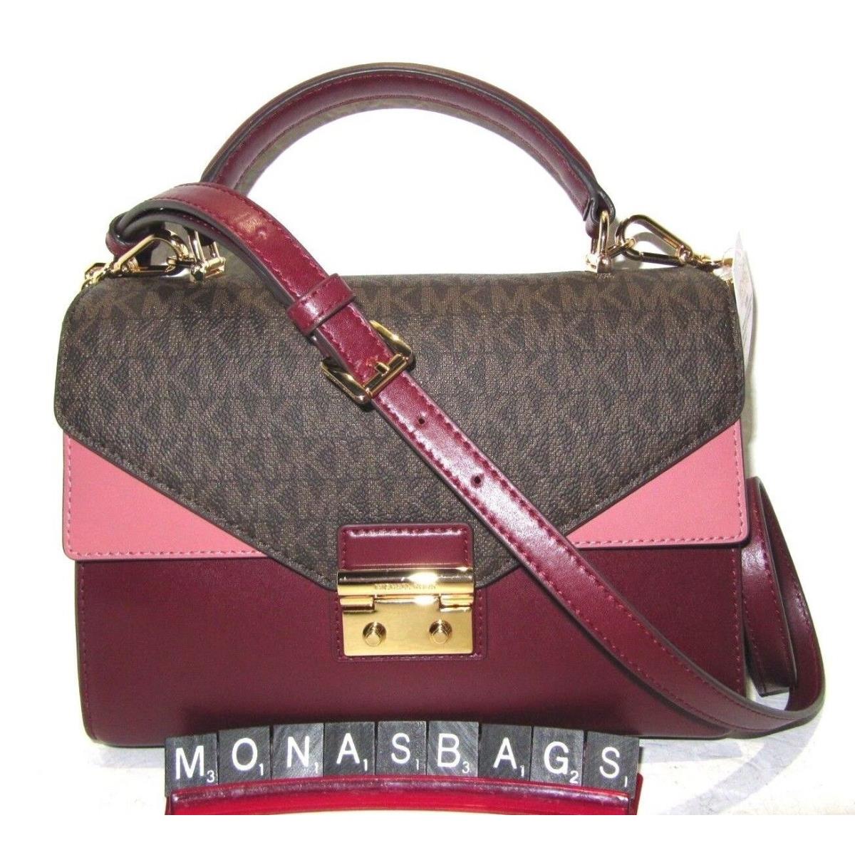 Michael Kors Sloan Brown Oxblood Pink Double Top Handle Satchel Bag