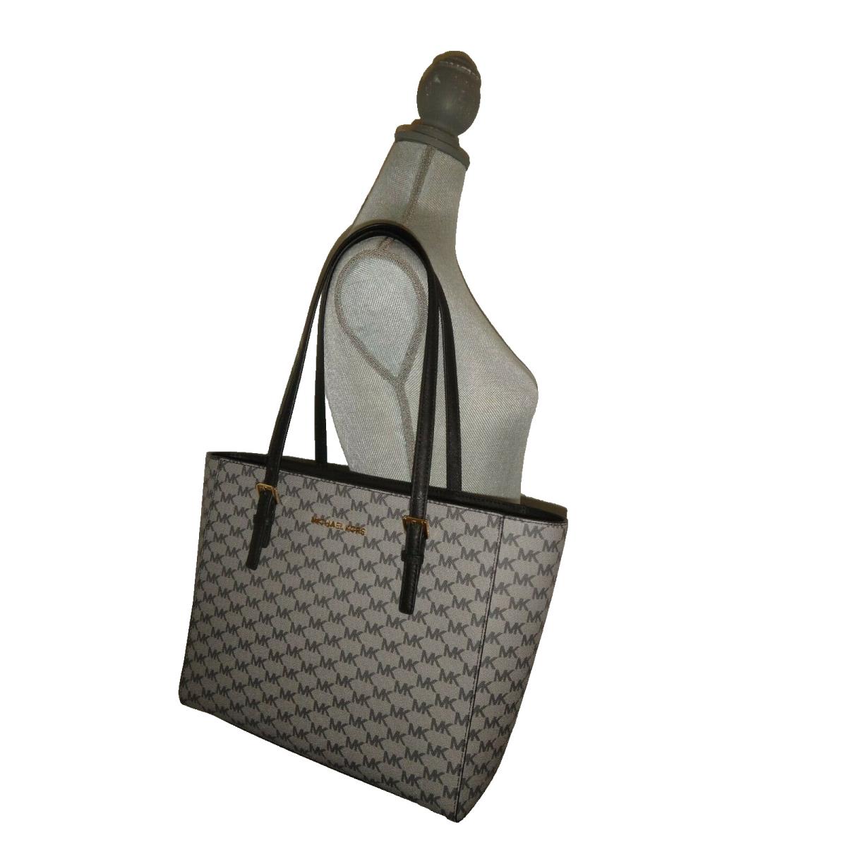 Michael Kors Jet Set Travel MK Signature MD TZ Tote Bag Gray Black 38S9XTVT2V