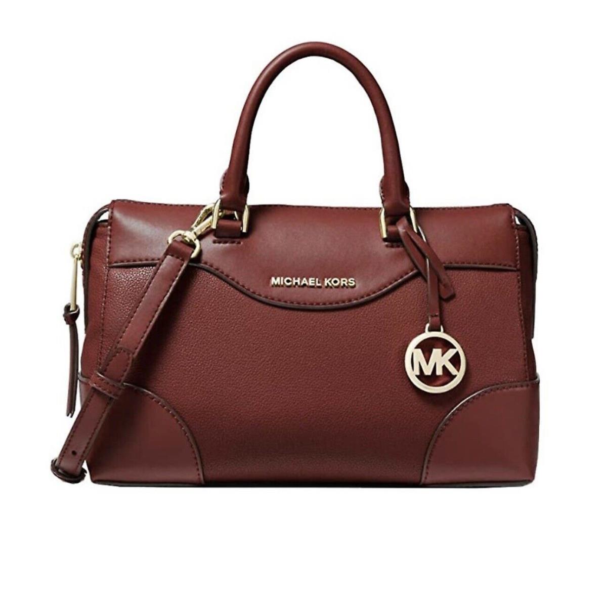 Michael Kors Large Maya Brandy Dark Red Leather Satchel Handbag Purse