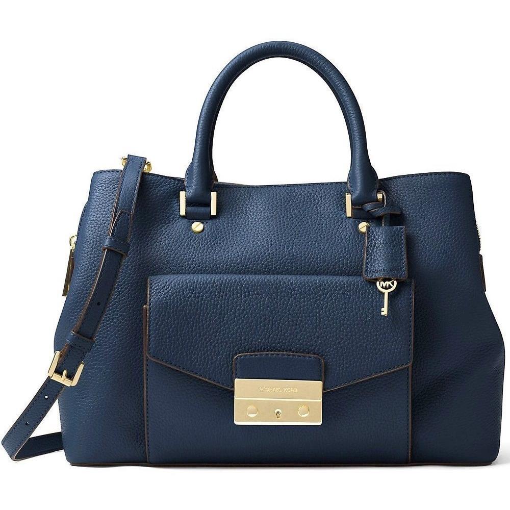 Kors Leather Haley Large Satchel - Admiral Navy/gold