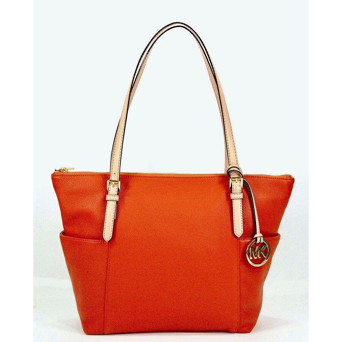 Michael Kors Jet Set East West Top Zip Mandarin Orange Leather Tote - Handle/Strap: Beige, Hardware: Gold, Exterior: Orange