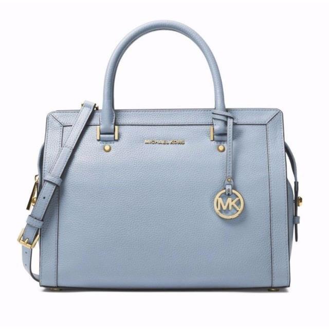 Elegant Michael Kors Collins Pebbled Leather Large Satchel Pale Blue Fash Brands