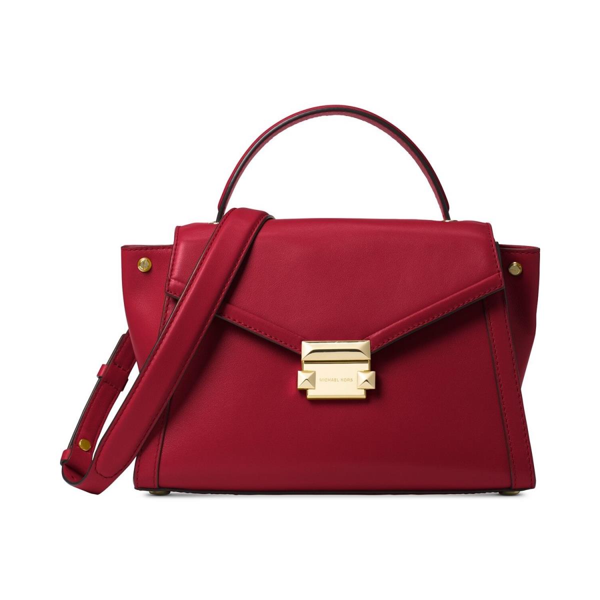 Kors Whitney Polished Leather Top Handle Satchel Maroon/gold