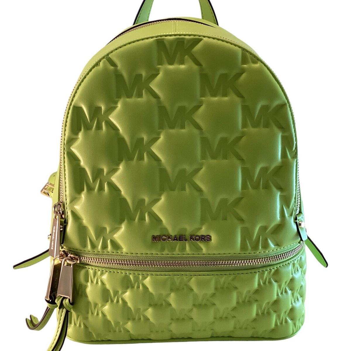 Michael Kors Rhea Zip Medium Backpack Limeade Green Embossed Logo