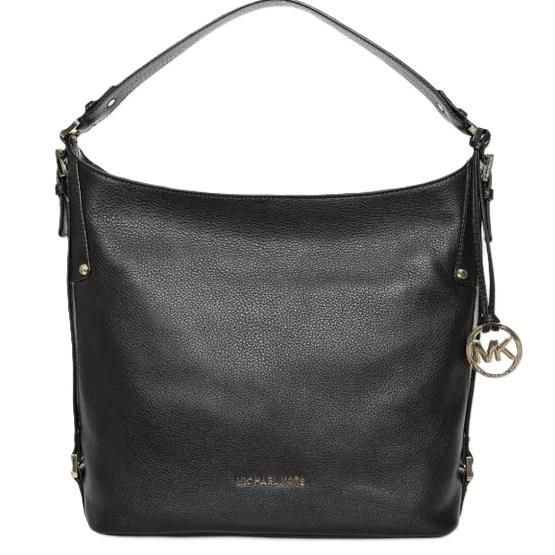 Michael Kors Bedford Belted Large Leather Shoulder Bag-black/gold