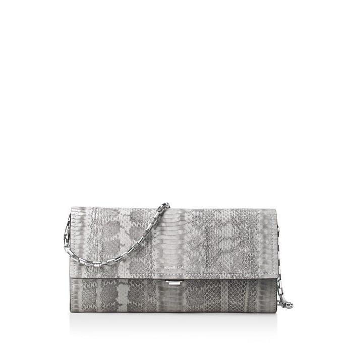 Michael Kors Yasmeen Grey Snakeskin Leather Clutch 31T6PYVC3Z RV$850