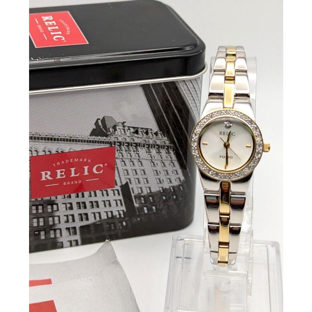 Relic Folio By Fossil Ladies Watch ZR33324 Two Tone Crystal Bezel 10 Atm