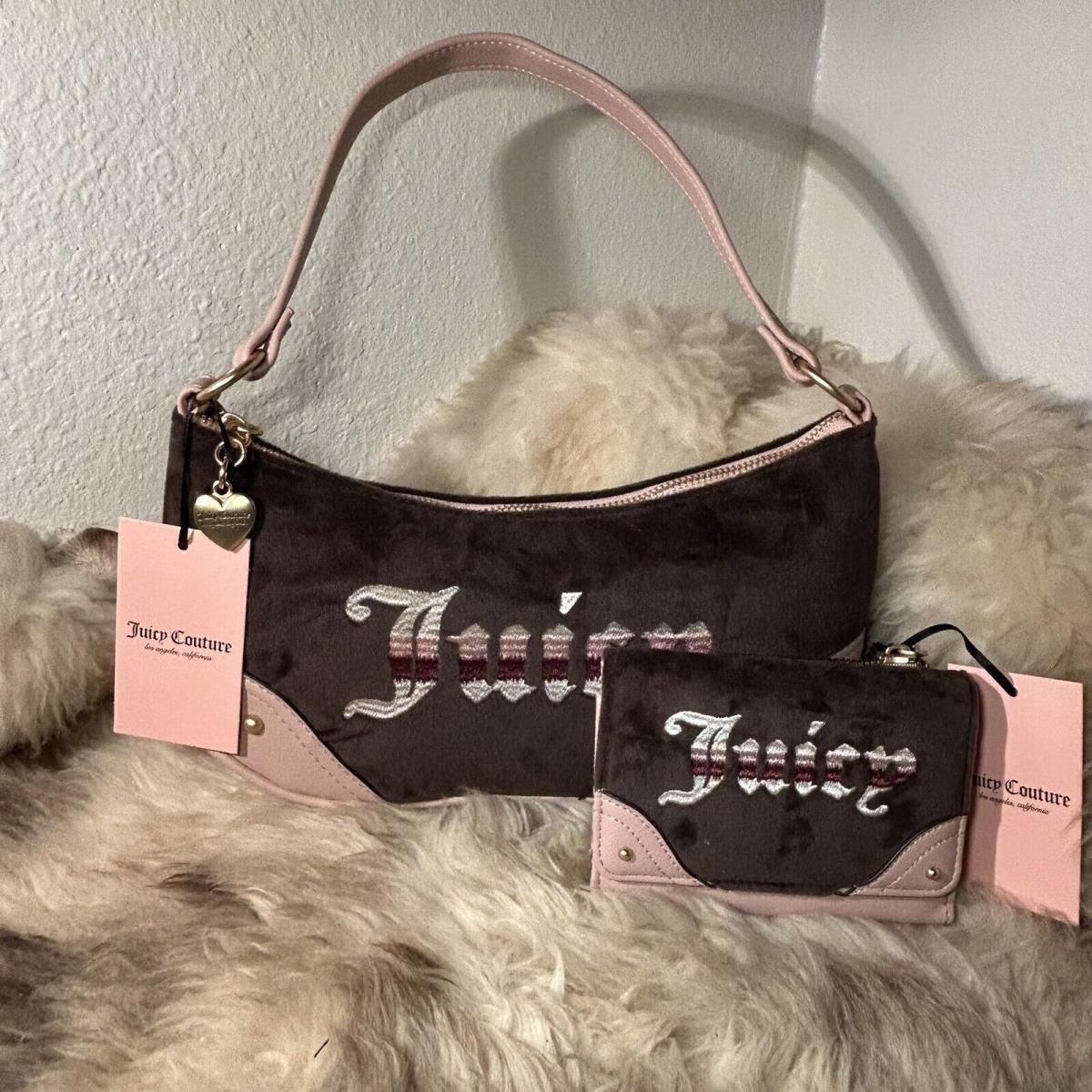 Juicy Couture Retro Vibe Shoulder Bag Wallet Set - Chocolate Velour