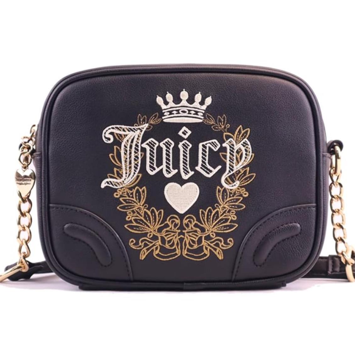 Juicy Couture Heritage Crossbody Small Black Camera Bag Top Zip Leather